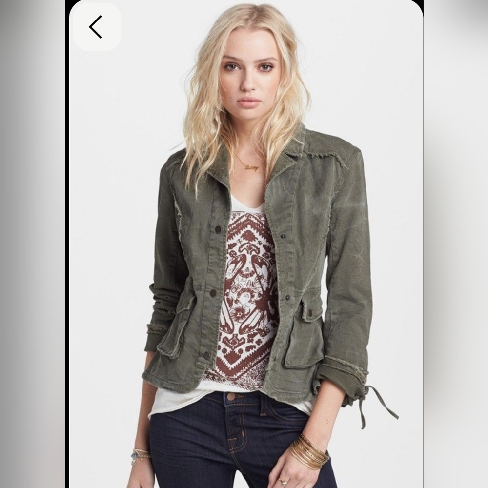 Free People Ruffle Hem Distressed Jacket